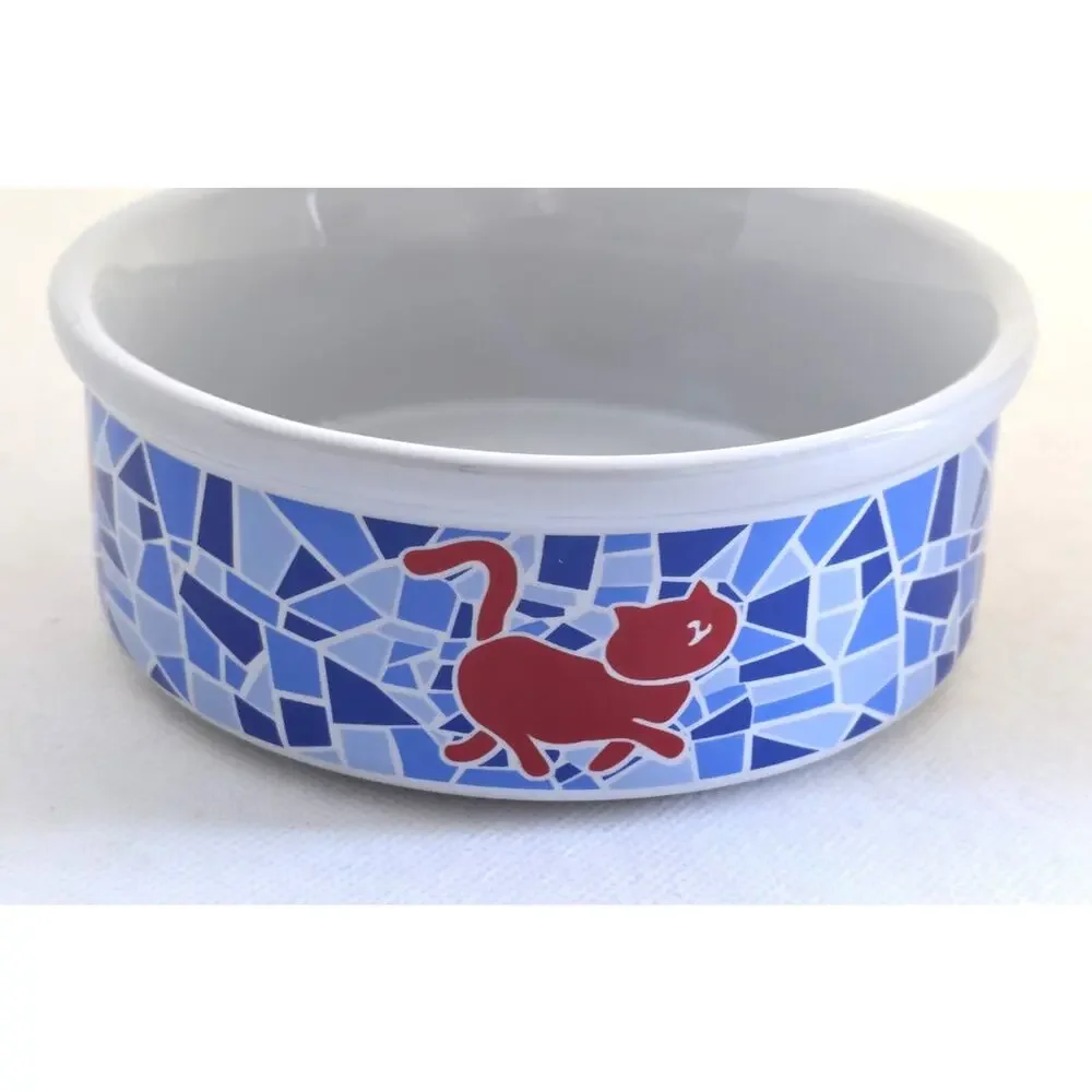 Cat Bowl-Food or Water-Blue Mosaic Design-Cats-Cute-Small